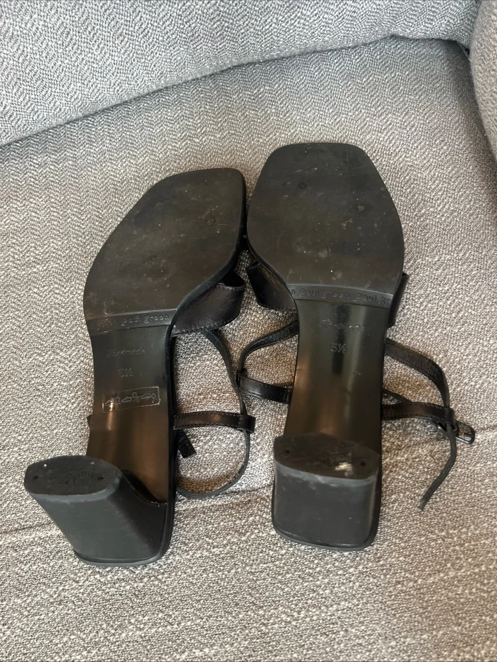 Paul Green Black Leather Strappy Square-Toe Heels European 5.5